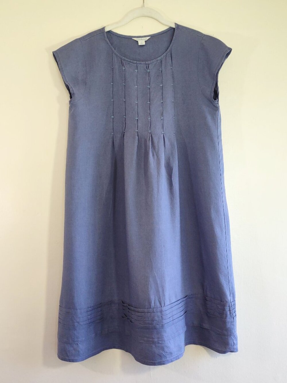 Sundance Viv 100% Linen Shift Dress Blue Sz Small Cap Sleeve Midi Boho - Picture 5 of 9